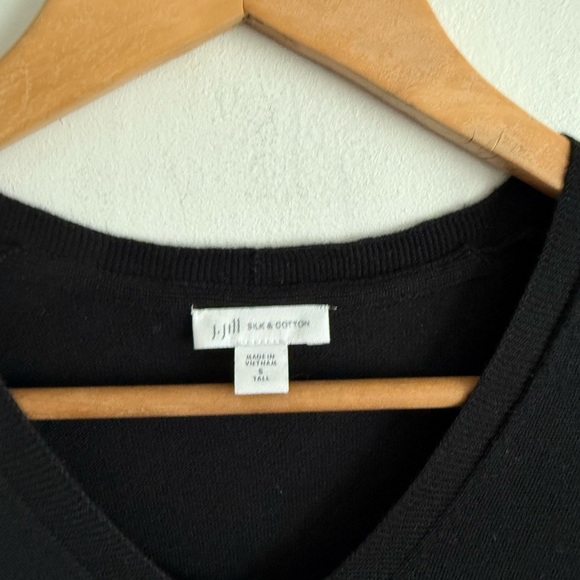 J. Jill Black Silk Cotton Knit Blend V-Neck Long Sleeve Top size S Tall - Picture 2 of 6